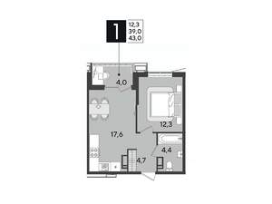 1-к квартира, вторичка, 43м2, 12/18 этаж