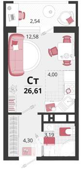 Студия квартира, вторичка, 27м2, 10/18 этаж