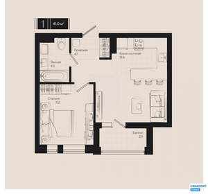 1-к квартира, вторичка, 41м2, 16/18 этаж