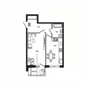 1-к квартира, вторичка, 41м2, 6/9 этаж