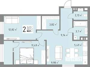 2-к квартира, вторичка, 60м2, 5/9 этаж