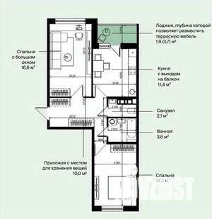 2-к квартира, вторичка, 59м2, 4/9 этаж