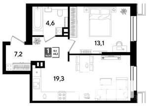 1-к квартира, строящийся дом, 44м2, 5/18 этаж