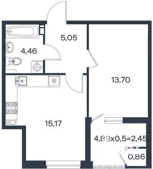 1-к квартира, вторичка, 42м2, 5/18 этаж
