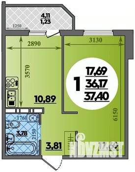 1-к квартира, строящийся дом, 37м2, 1/16 этаж