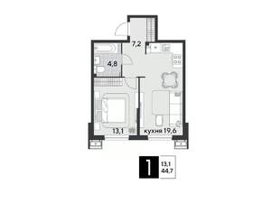 1-к квартира, строящийся дом, 45м2, 2/18 этаж