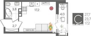 Студия квартира, вторичка, 28м2, 3/24 этаж
