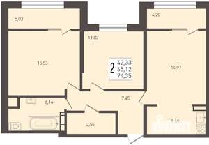 2-к квартира, строящийся дом, 74м2, 8/8 этаж