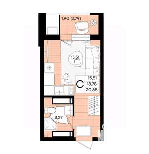 Студия квартира, вторичка, 21м2, 2/18 этаж