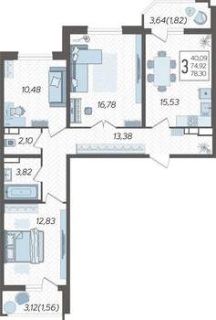 3-к квартира, вторичка, 79м2, 10/23 этаж