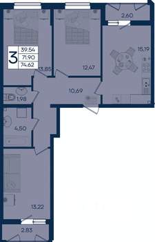 3-к квартира, вторичка, 75м2, 2/18 этаж