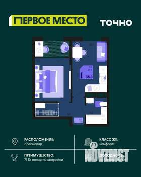 1-к квартира, вторичка, 35м2, 17/18 этаж