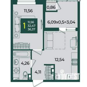1-к квартира, вторичка, 36м2, 17/18 этаж