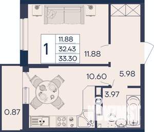 1-к квартира, вторичка, 33м2, 5/18 этаж