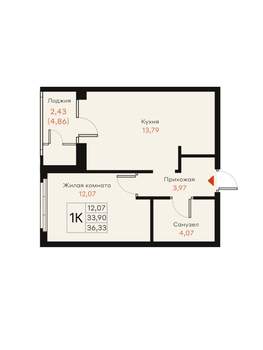 1-к квартира, вторичка, 36м2, 4/18 этаж