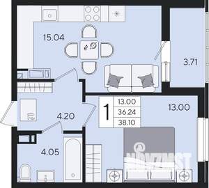 1-к квартира, вторичка, 38м2, 3/8 этаж