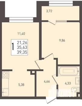 1-к квартира, вторичка, 39м2, 1/9 этаж