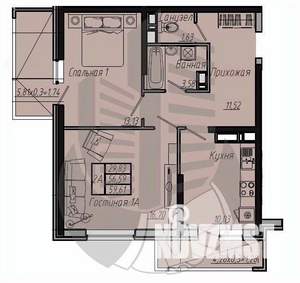 2-к квартира, вторичка, 60м2, 6/20 этаж