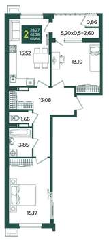 2-к квартира, вторичка, 66м2, 17/18 этаж