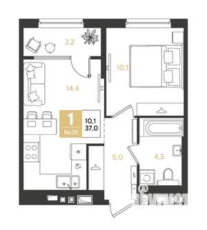 1-к квартира, строящийся дом, 37м2, 5/18 этаж