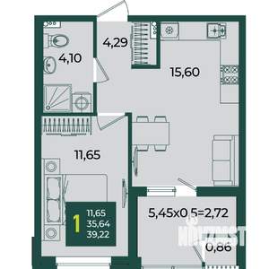 1-к квартира, вторичка, 39м2, 2/18 этаж