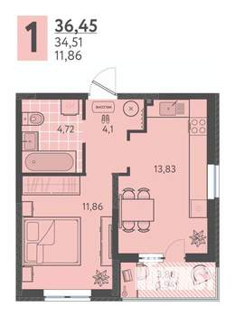 1-к квартира, вторичка, 36м2, 8/18 этаж