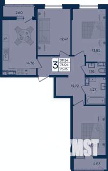 3-к квартира, вторичка, 76м2, 6/18 этаж