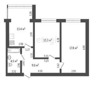 2-к квартира, вторичка, 58м2, 6/6 этаж