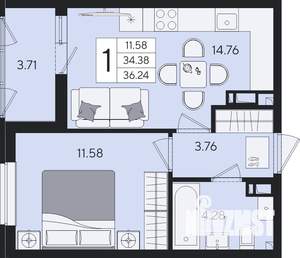 1-к квартира, вторичка, 36м2, 5/8 этаж