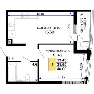 1-к квартира, строящийся дом, 40м2, 2/18 этаж