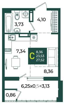 Студия квартира, вторичка, 28м2, 10/18 этаж