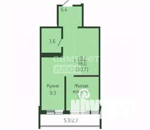 1-к квартира, вторичка, 41м2, 6/6 этаж