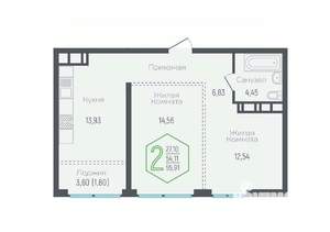 2-к квартира, вторичка, 55м2, 19/24 этаж