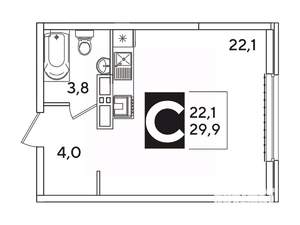 Студия квартира, вторичка, 30м2, 11/16 этаж