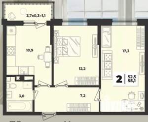 2-к квартира, вторичка, 55м2, 9/9 этаж