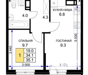 1-к квартира, вторичка, 36м2, 6/16 этаж