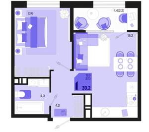 1-к квартира, вторичка, 39м2, 18/18 этаж