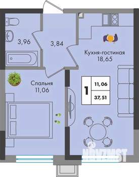 1-к квартира, вторичка, 38м2, 4/9 этаж