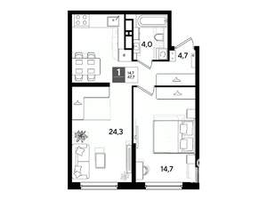 1-к квартира, вторичка, 48м2, 13/16 этаж