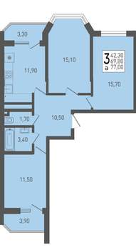 3-к квартира, вторичка, 77м2, 3/22 этаж
