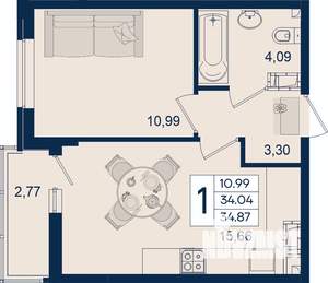 1-к квартира, вторичка, 35м2, 14/18 этаж