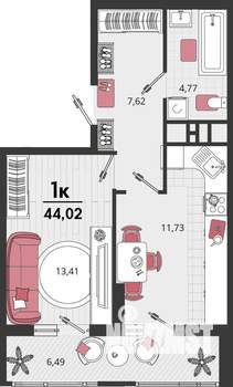 1-к квартира, вторичка, 41м2, 6/18 этаж