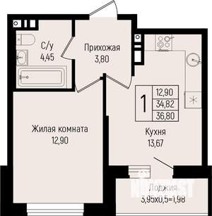 1-к квартира, вторичка, 37м2, 2/15 этаж