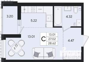 Студия квартира, строящийся дом, 29м2, 2/9 этаж