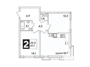 2-к квартира, вторичка, 61м2, 3/16 этаж