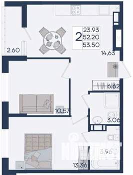 2-к квартира, вторичка, 54м2, 5/18 этаж