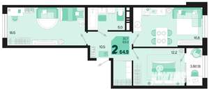 2-к квартира, вторичка, 65м2, 15/18 этаж