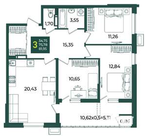 3-к квартира, вторичка, 82м2, 15/18 этаж