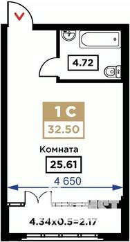 Студия квартира, вторичка, 33м2, 3/25 этаж