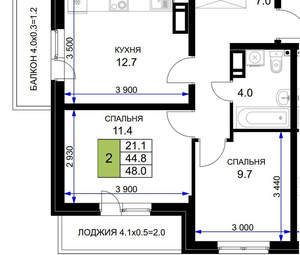 2-к квартира, вторичка, 48м2, 7/17 этаж